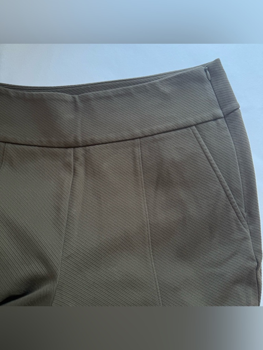 Cabi Academy Trousers Wide Leg High Rise Rib Ponte Olive Green Wren 4132R - Picture 10 of 13